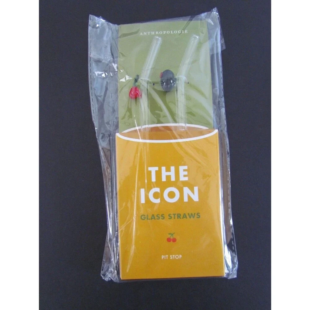 NEW Anthropologie The Icon Juice Glass Straws Olive Cherry 2 Alabaster Coasters